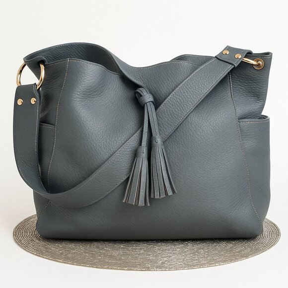 Laggo Julia Pebbled Leather Hobo Bag • Cashmere Gray • NWOT • $595 Retail - Picture 7 of 11